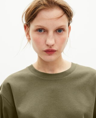 The Kooples H KAKI mixed t-shirt, straight, plain khaki