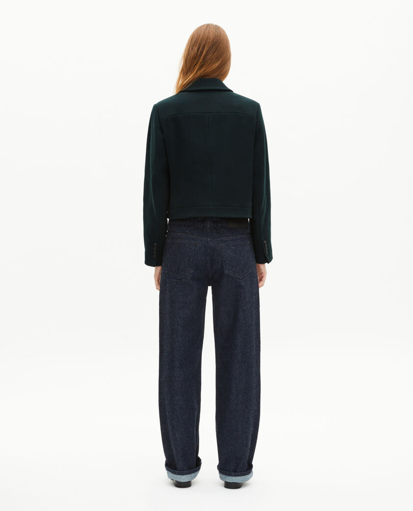 The Kooples FEMME BOTTLE GREEN blouson court en laine vert foncé