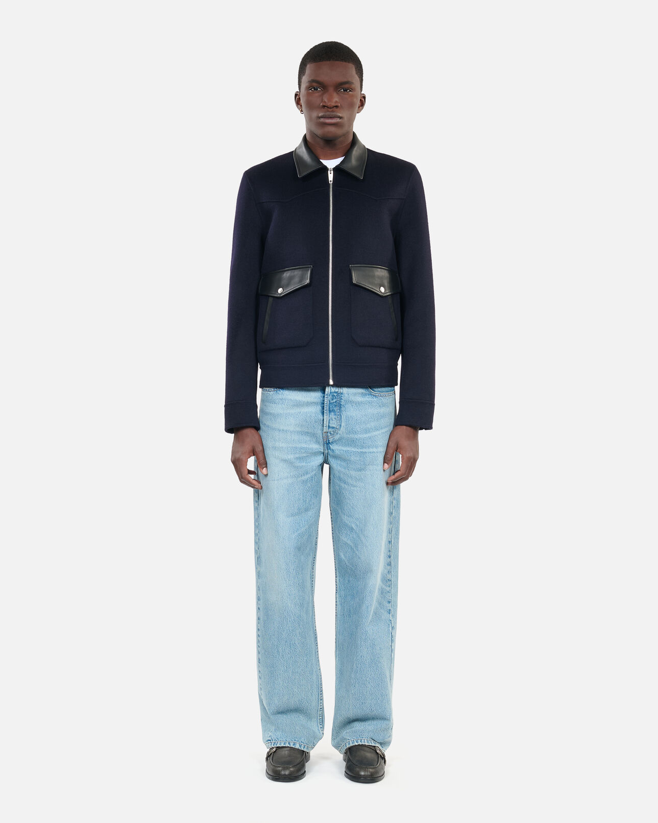 The Kooples HOMME NAVY blouson en laine double face bleu marine