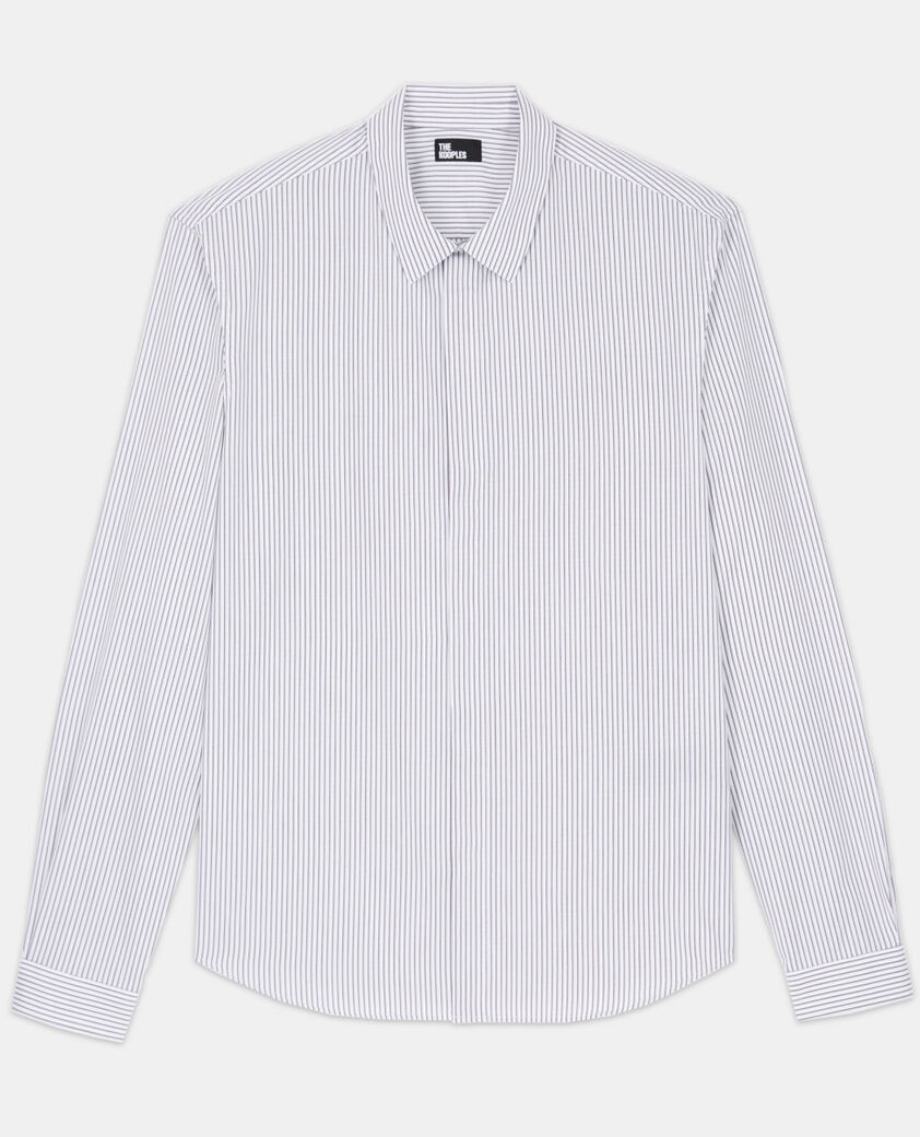 The Kooples HOMME GREY-WHITE chemise col classique à rayures