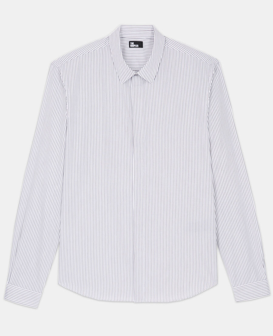 The Kooples HOMME GREY-WHITE chemise col classique à rayures