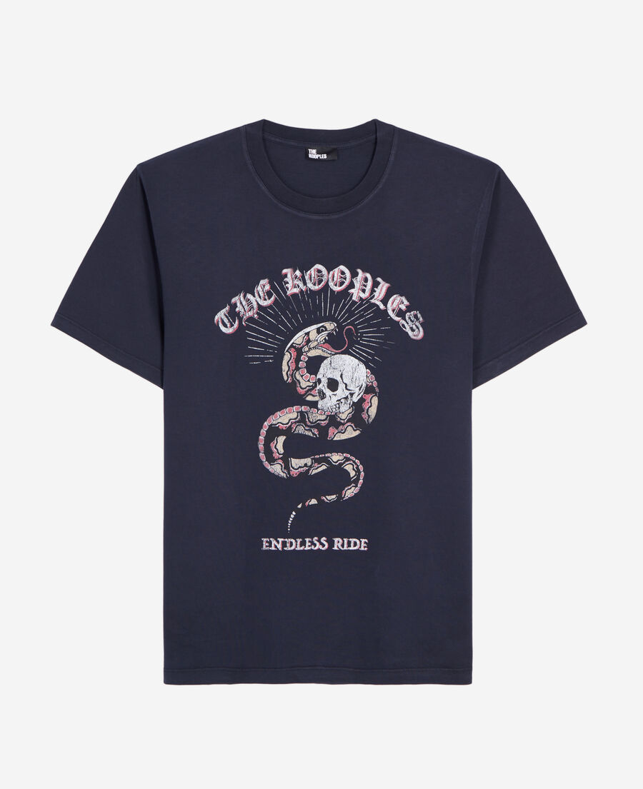 더 쿠플스 The Kooples Navy blue t-shirt with Sneaky snake serigraphy