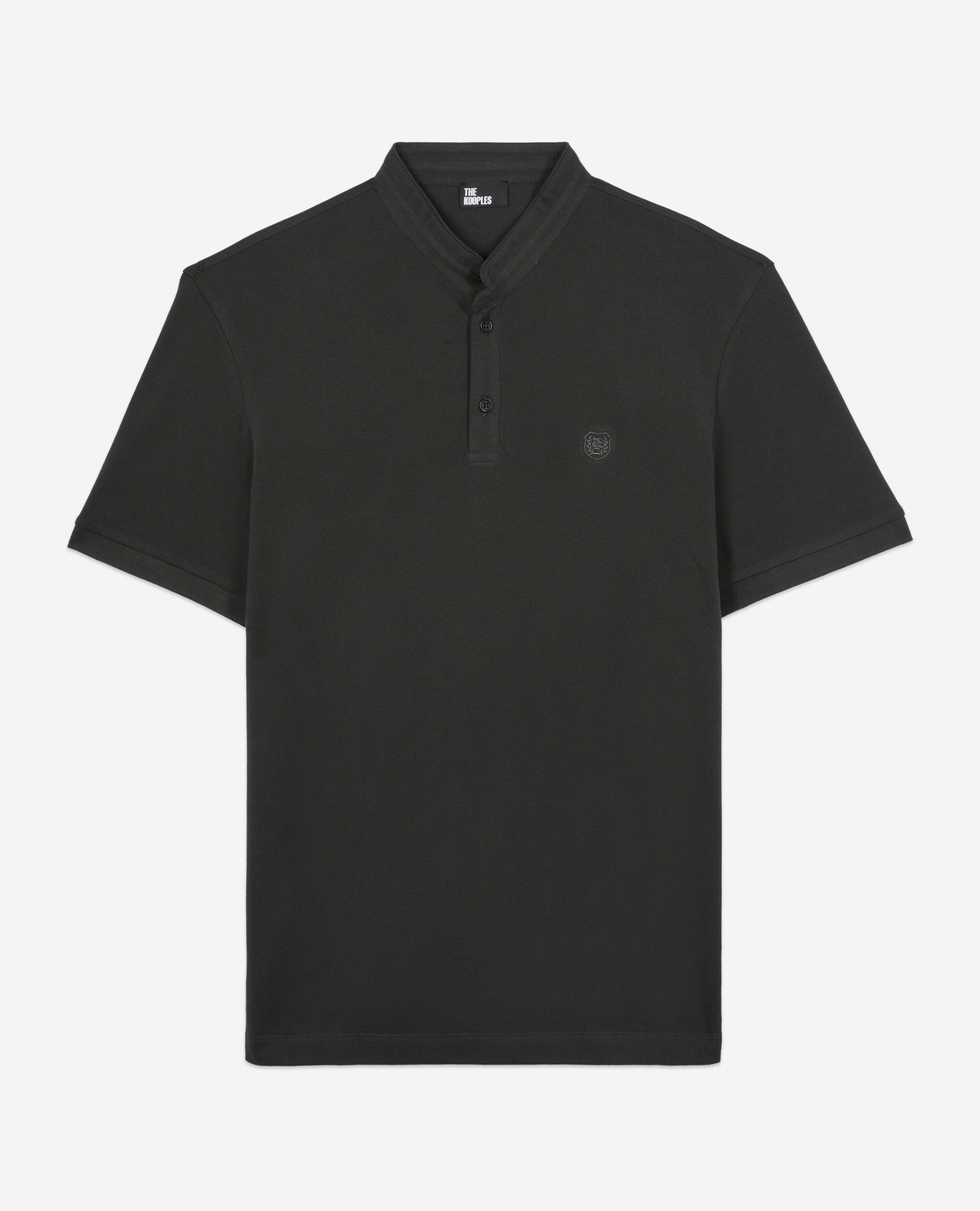 Black pique cotton polo t-shirt, BLACK-ORANGE, hi-res image number null