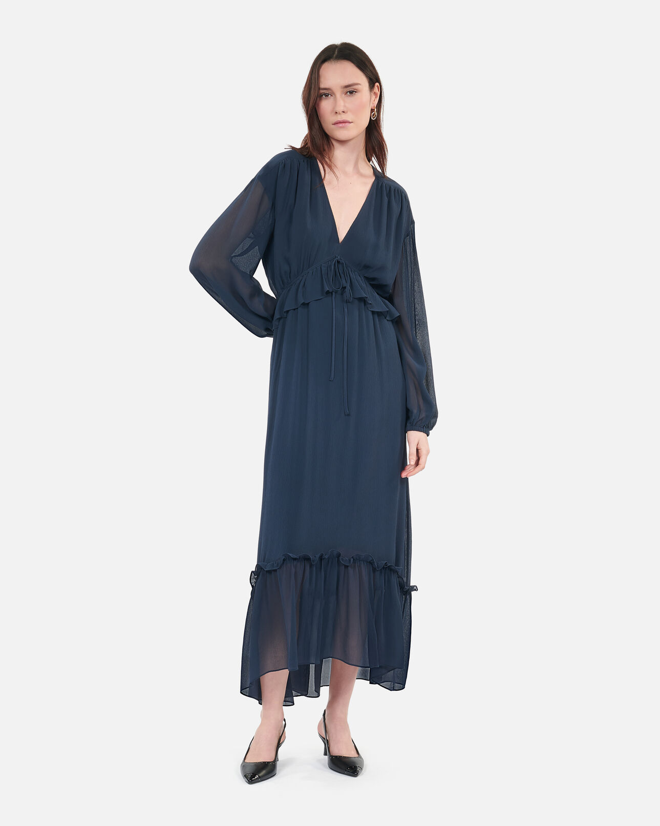 The Kooples WOMEN NAVY long navy blue silk dress