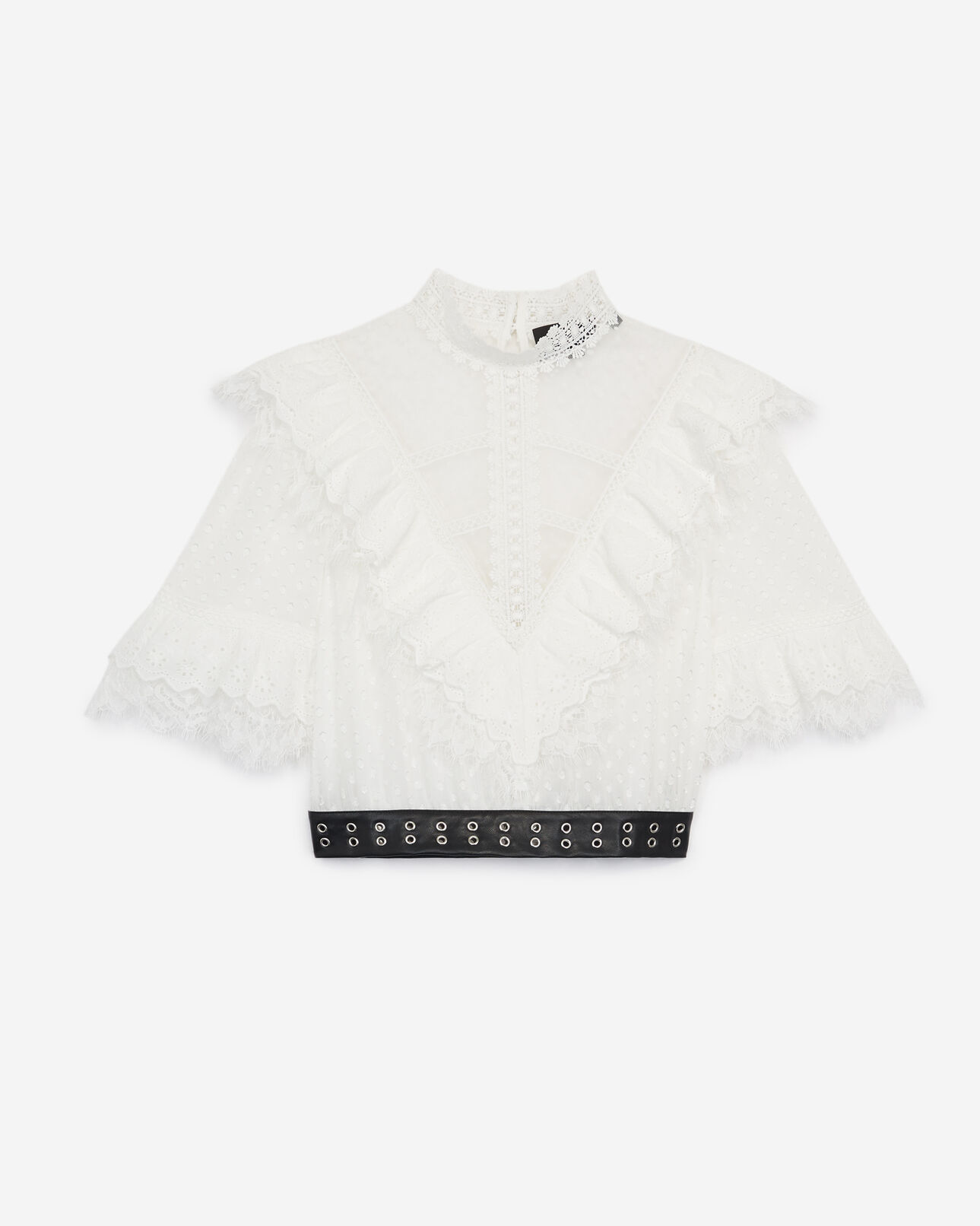 The Kooples MUJER ECRU top bordado blanco crudo cinturón efecto piel