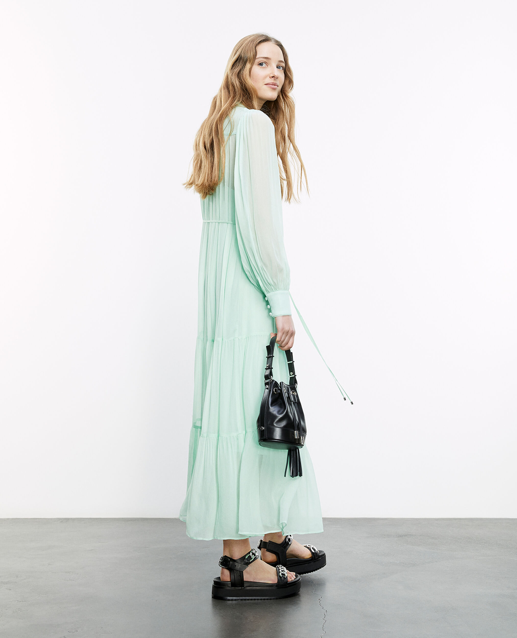 Long mint green dress with frills, MINT, hi-res image number null