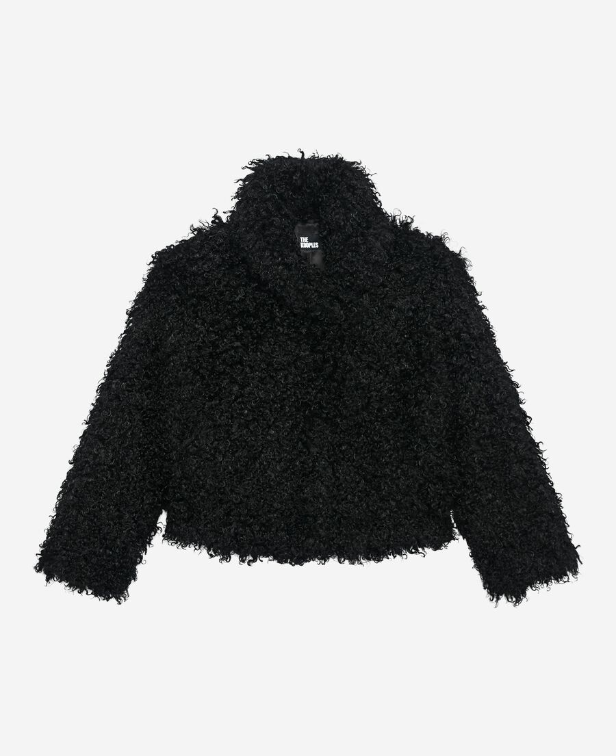 The Kooples WOMEN BLACK short black fur-effect coat