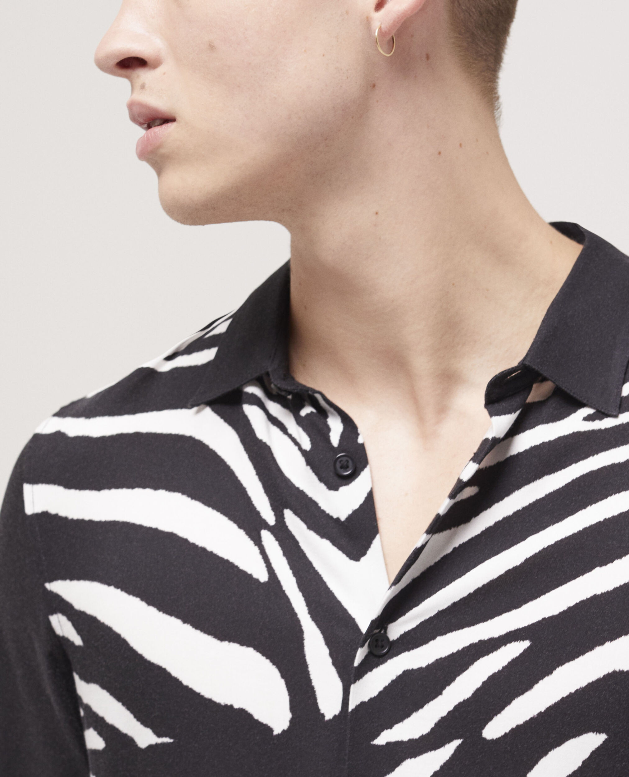 Printed classic-collar shirt, BLACK WHITE, hi-res image number null