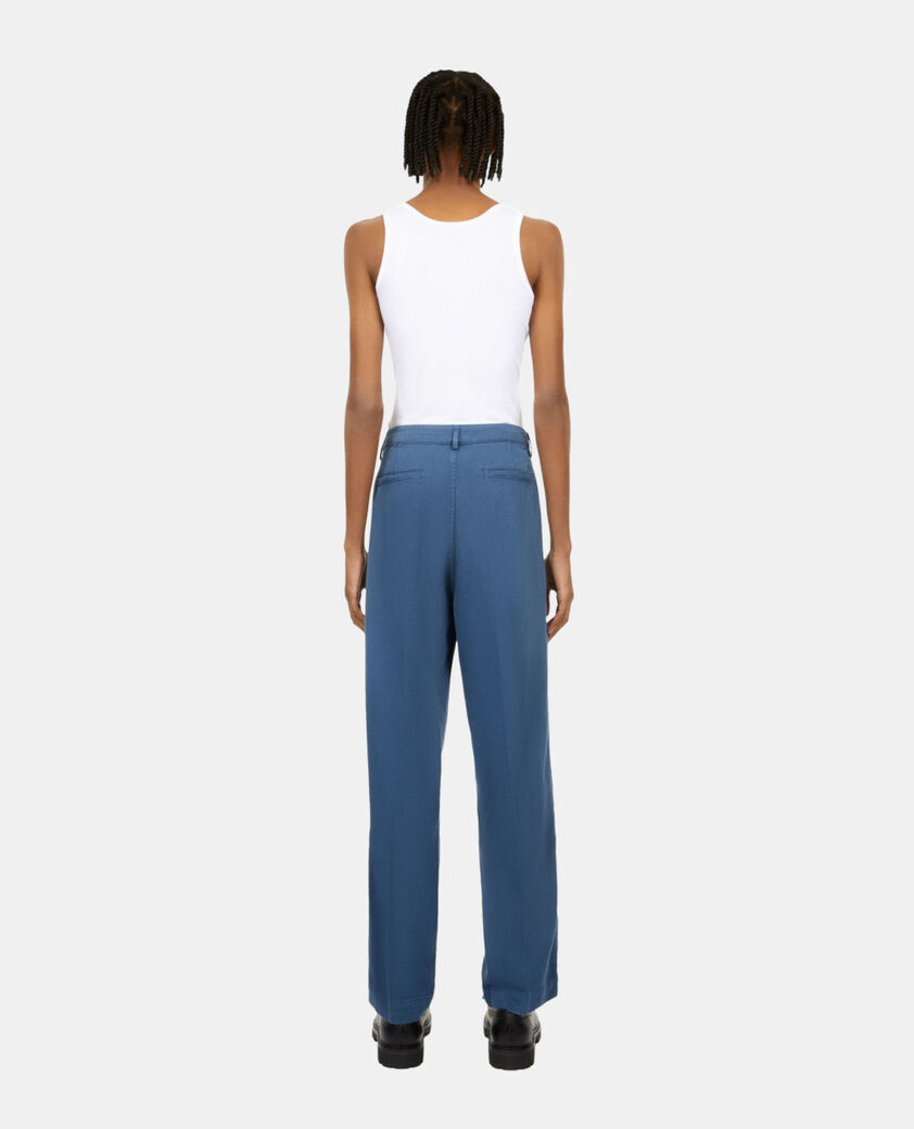The Kooples HERREN MIDDLE NAVY marineblaue hose aus baumwolle und leinen mit bundfalten