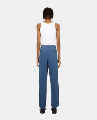 The Kooples H MIDDLE NAVY navy blue cotton and linen trousers with pleats