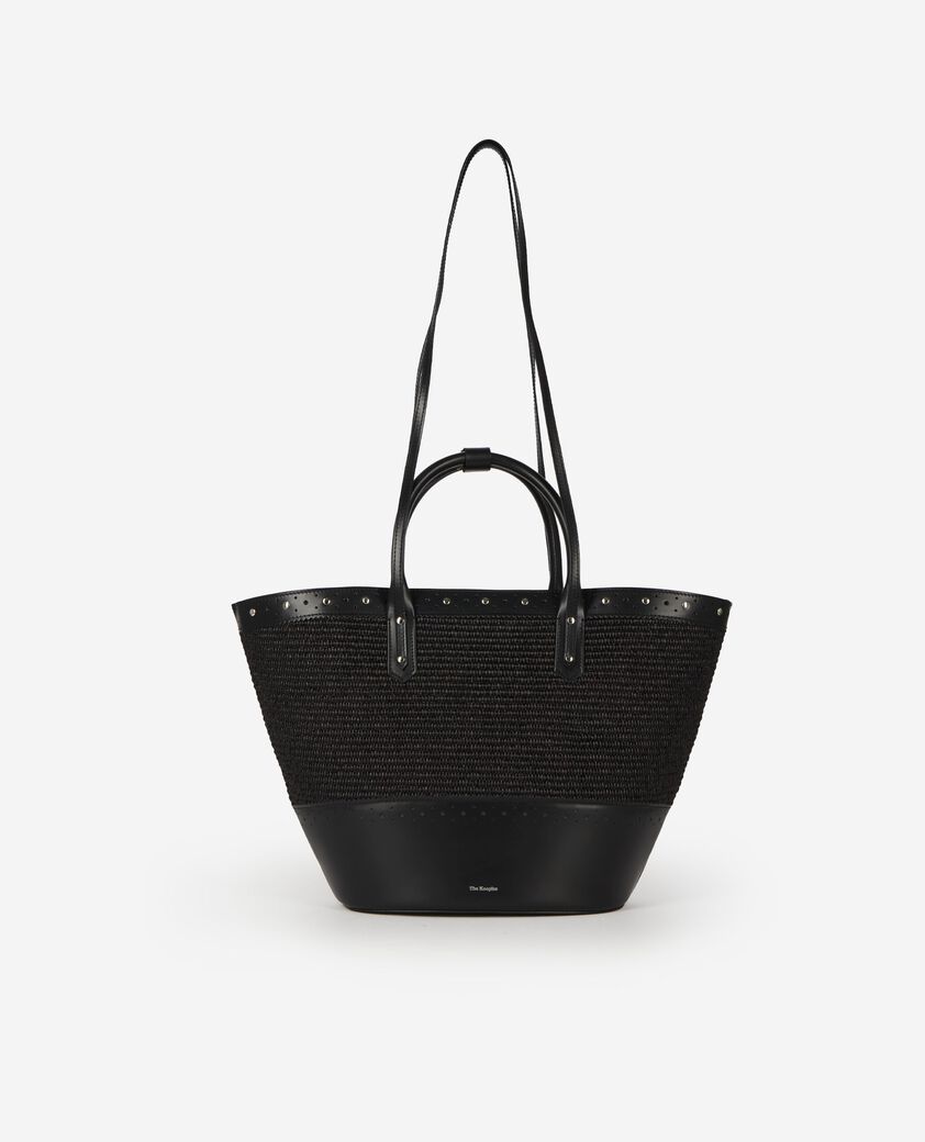 The Kooples FEMME BLACK sac cabas en cuir et raphia noir