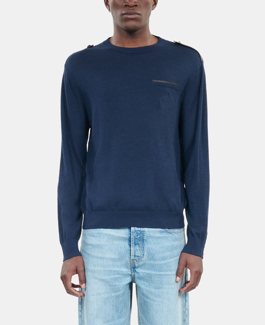 The Kooples HOMME DARK BLUE pull en laine mérinos bleue