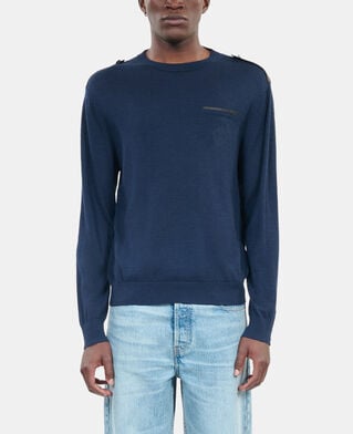 The Kooples HOMME DARK BLUE pull en laine mérinos bleue