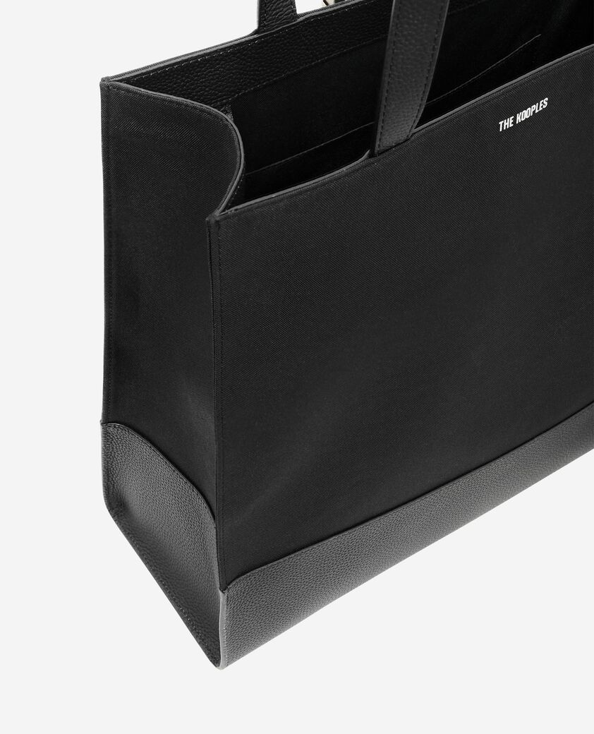 The Kooples HOMME BLACK tote bag en canvas et cuir grainé noir