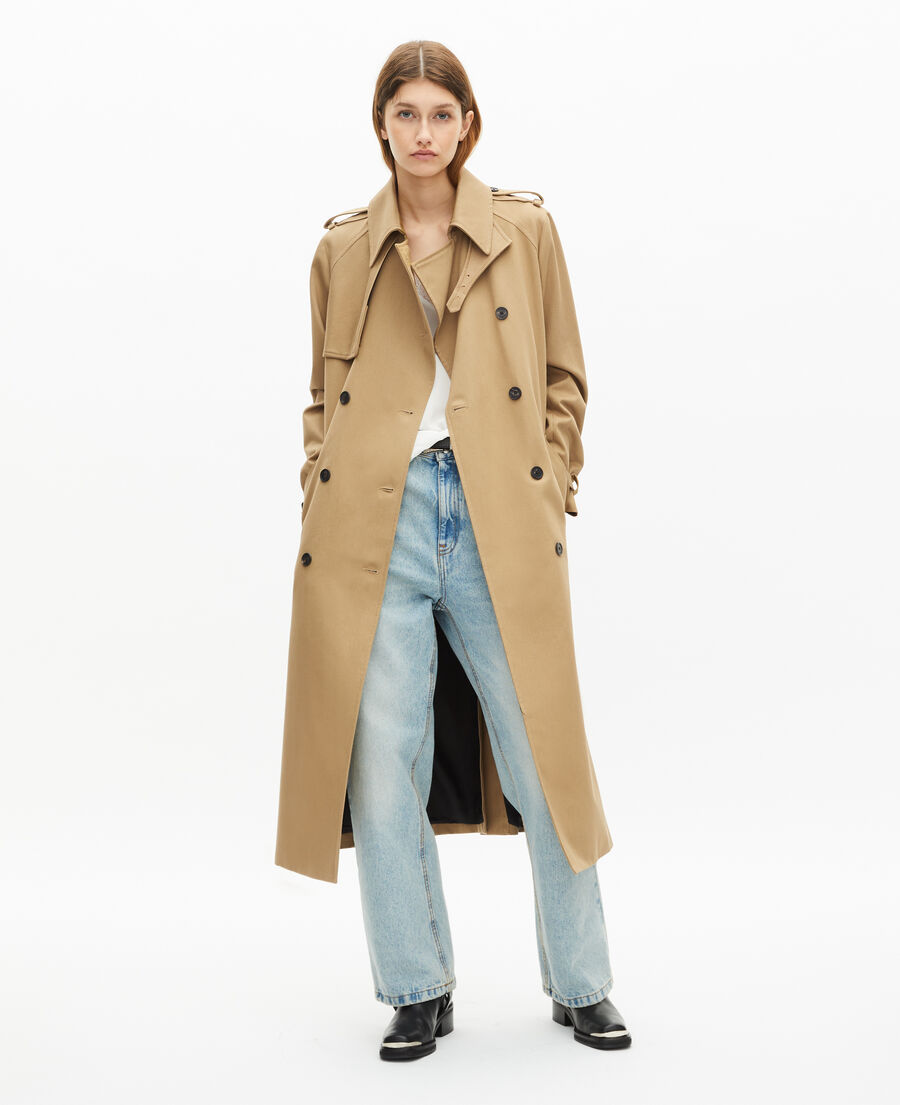 The Kooples WOMEN BEIGE long beige cotton trench coat