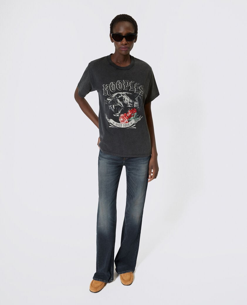 The Kooples DAMEN BLACK WASHED t-shirt mit schwarzem siebdruck