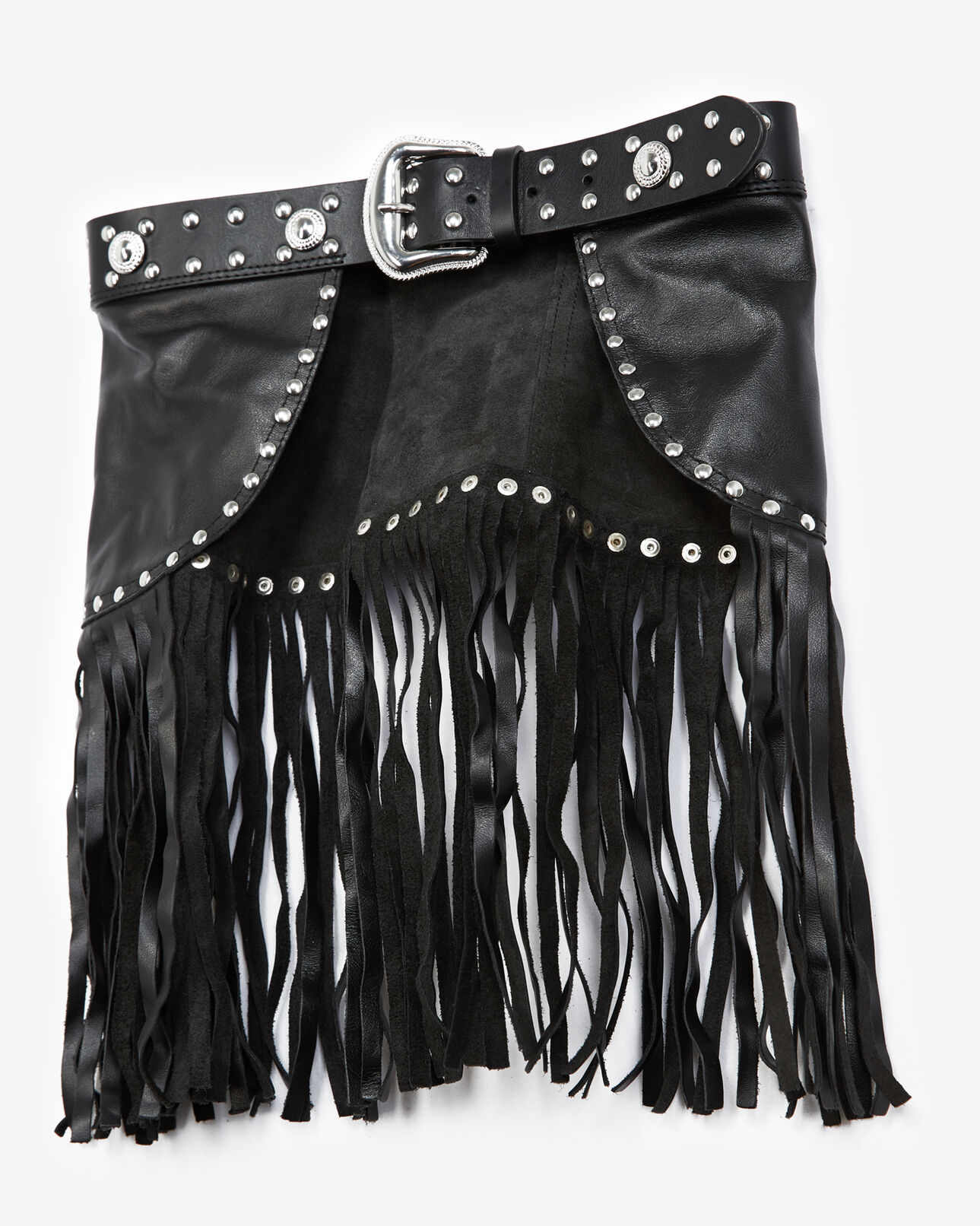 The Kooples FEMME BLACK ceinture cuir noire large à franges