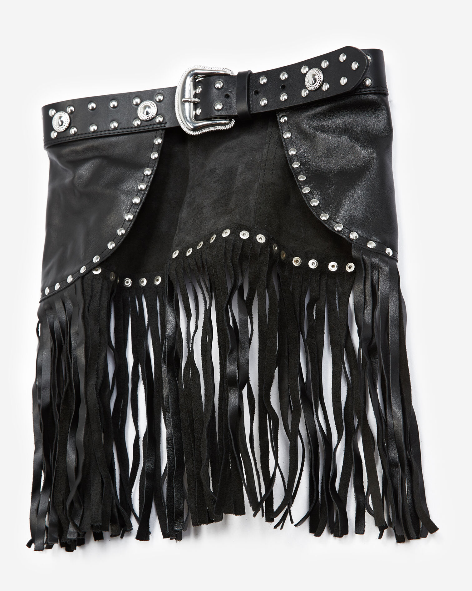 Ceinture cuir noire large à franges, BLACK, hi-res image number null