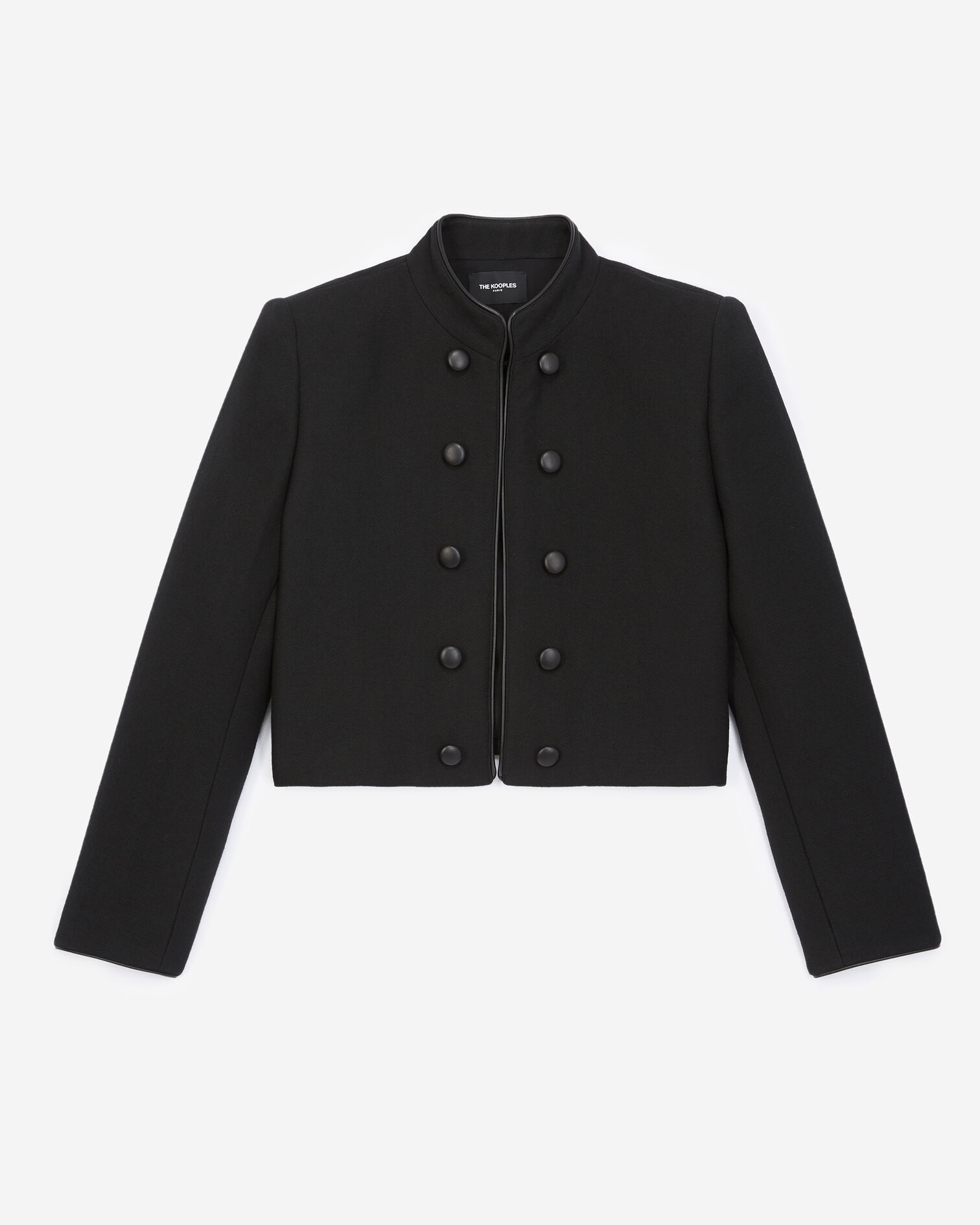 Veste coton tailleur style officier noire, BLACK, hi-res image number null
