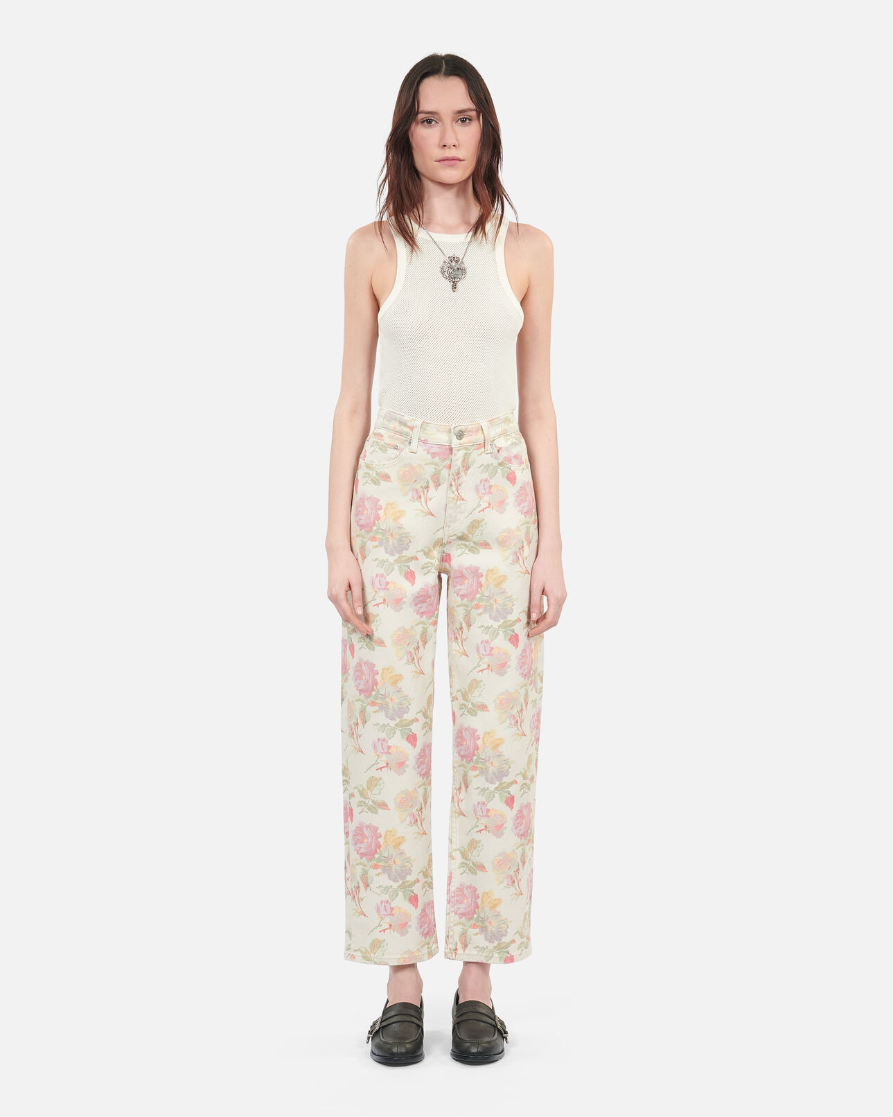 The Kooples FEMME ECRU jean boyfriend imprimé fleuri