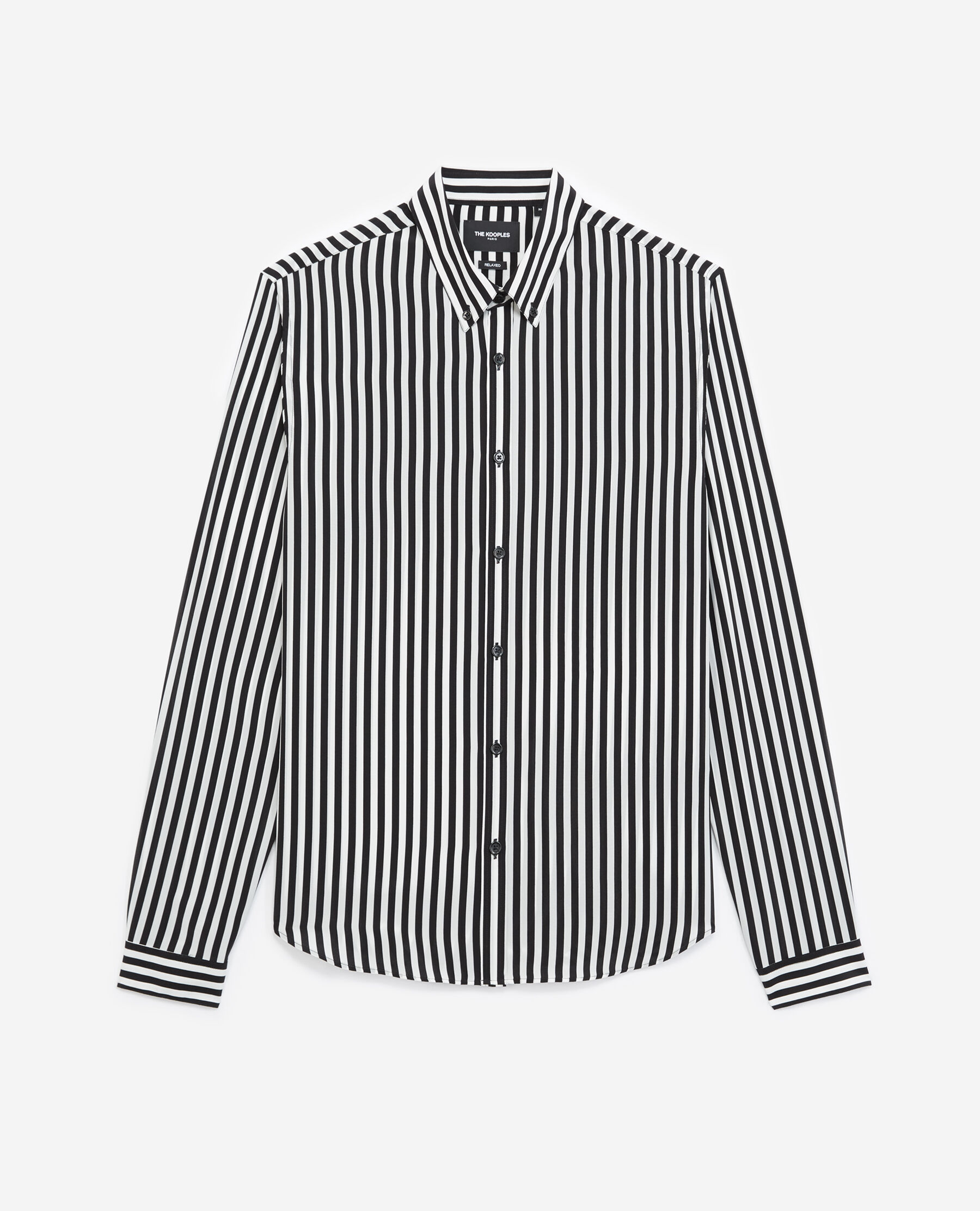 White and black striped dress shirt best sale