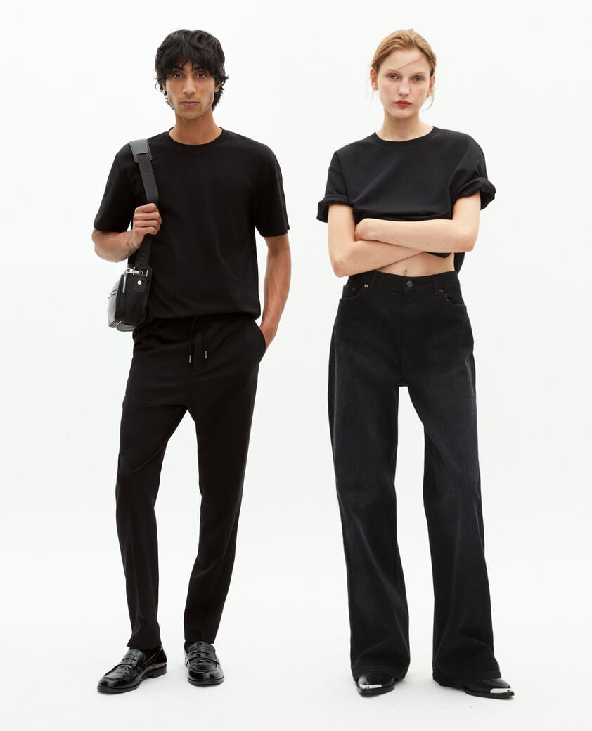 The Kooples MEN BLACK unisex plain black straight t-shirt