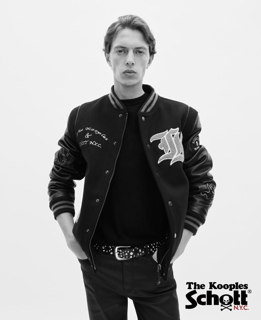 The Kooples HOMME BLACK blouson varsity en cuir noir the kooples x schott nyc