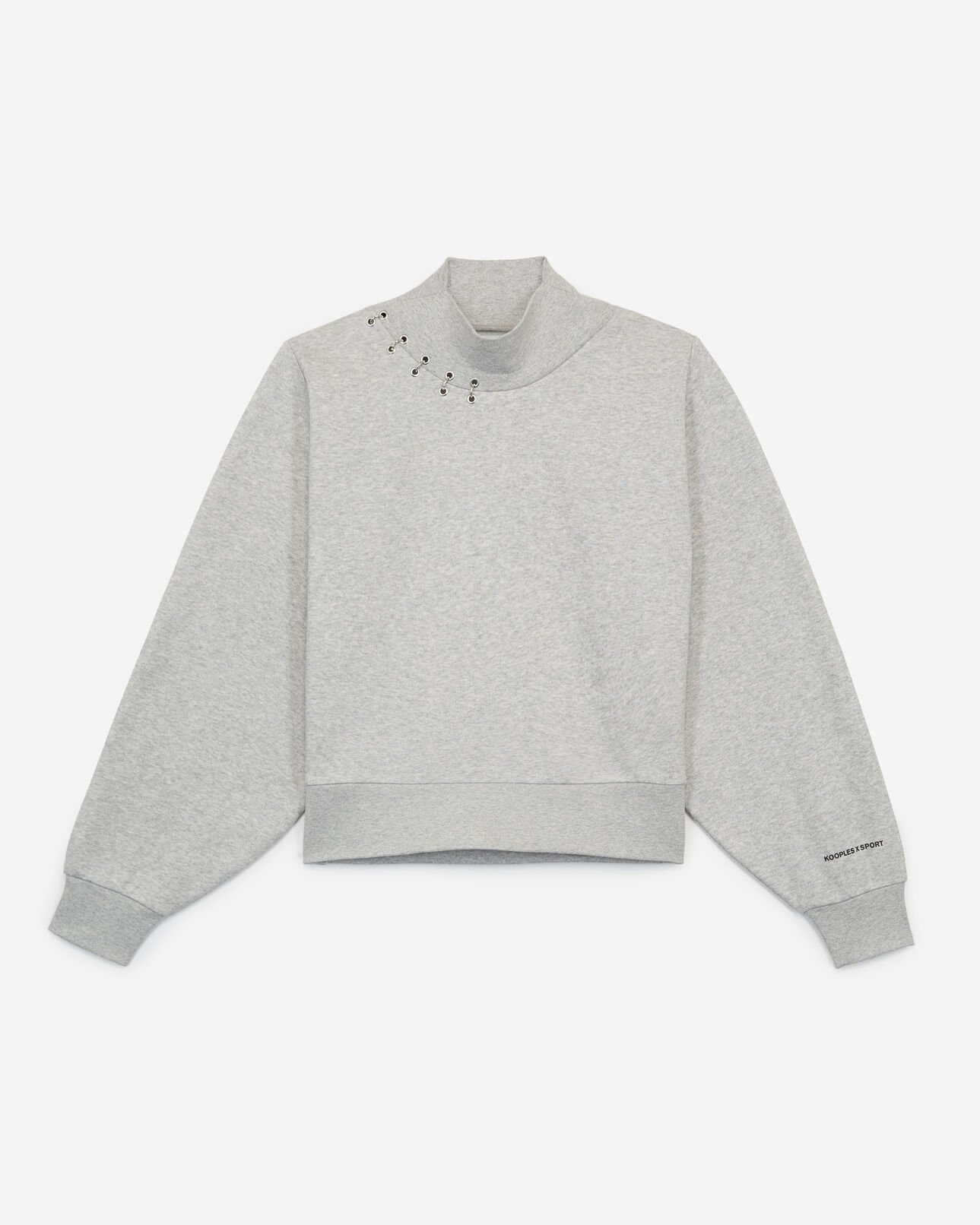 The Kooples WOMEN LIGHT GREY high-neck heather grey sweatshirt w/piercing