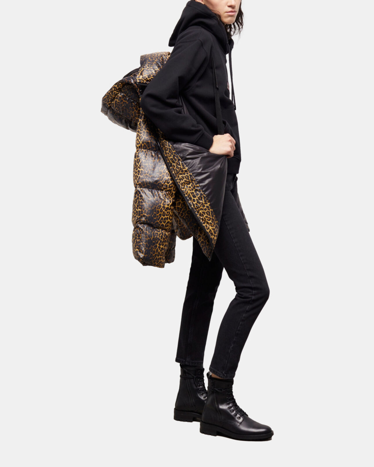 The Kooples WOMEN LEOPARD leopard print oversized down jacket with straps and logo