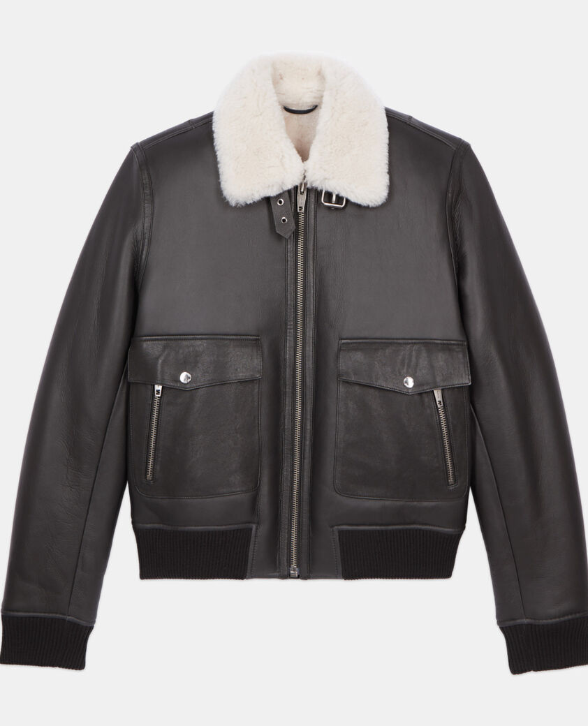 The Kooples HOMME BLACK peau lain&eacute;e courte noire