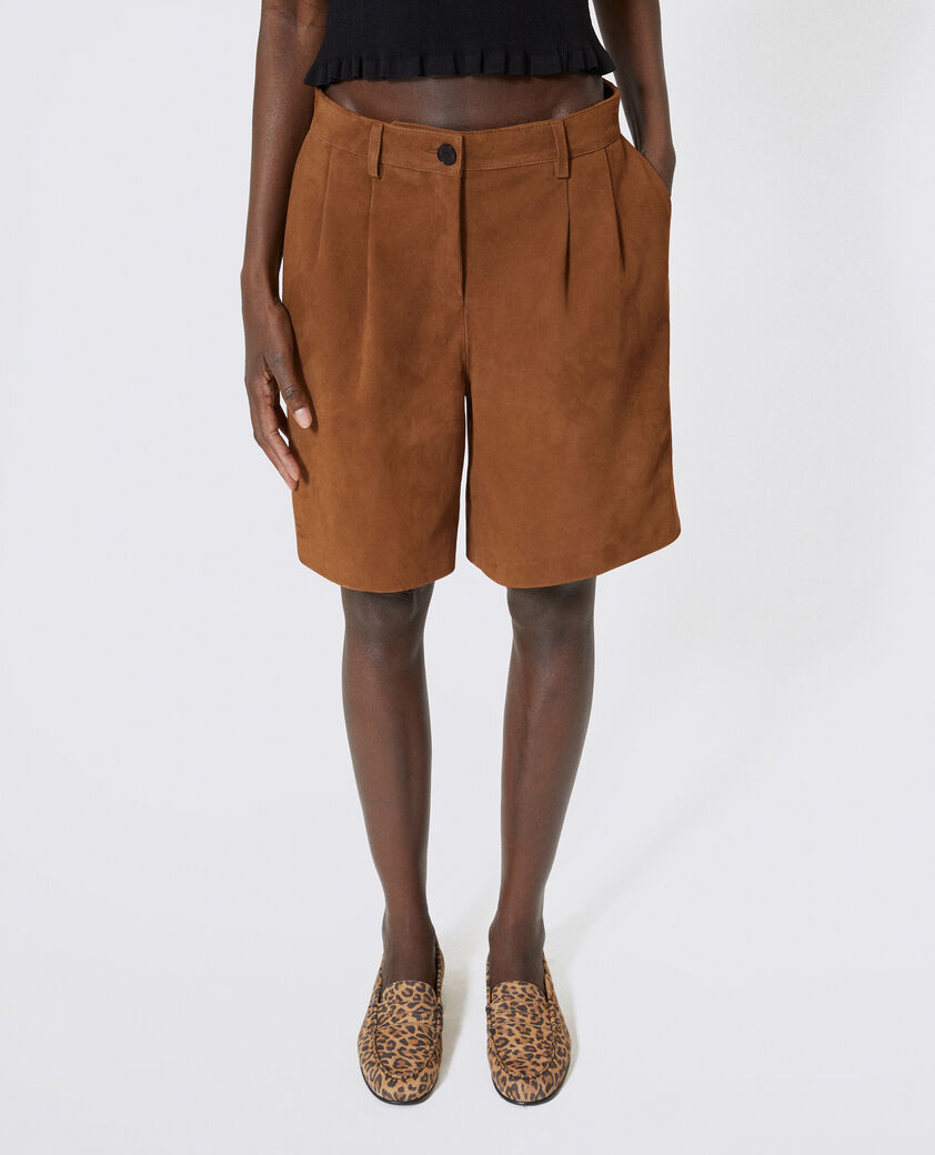 The Kooples DAMEN CAMEL bermuda-shorts mit abn&auml;hern aus camelfarbenem wildleder