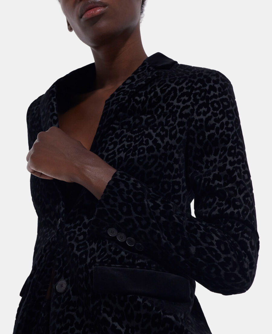 The Kooples WOMEN BLACK black velvet suit jacket with leopard print