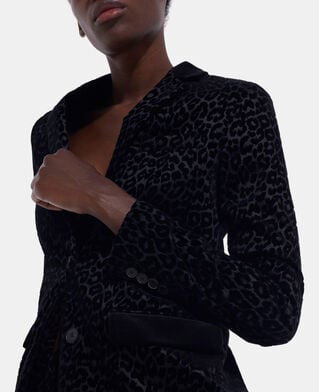 The Kooples WOMEN BLACK black velvet suit jacket with leopard print