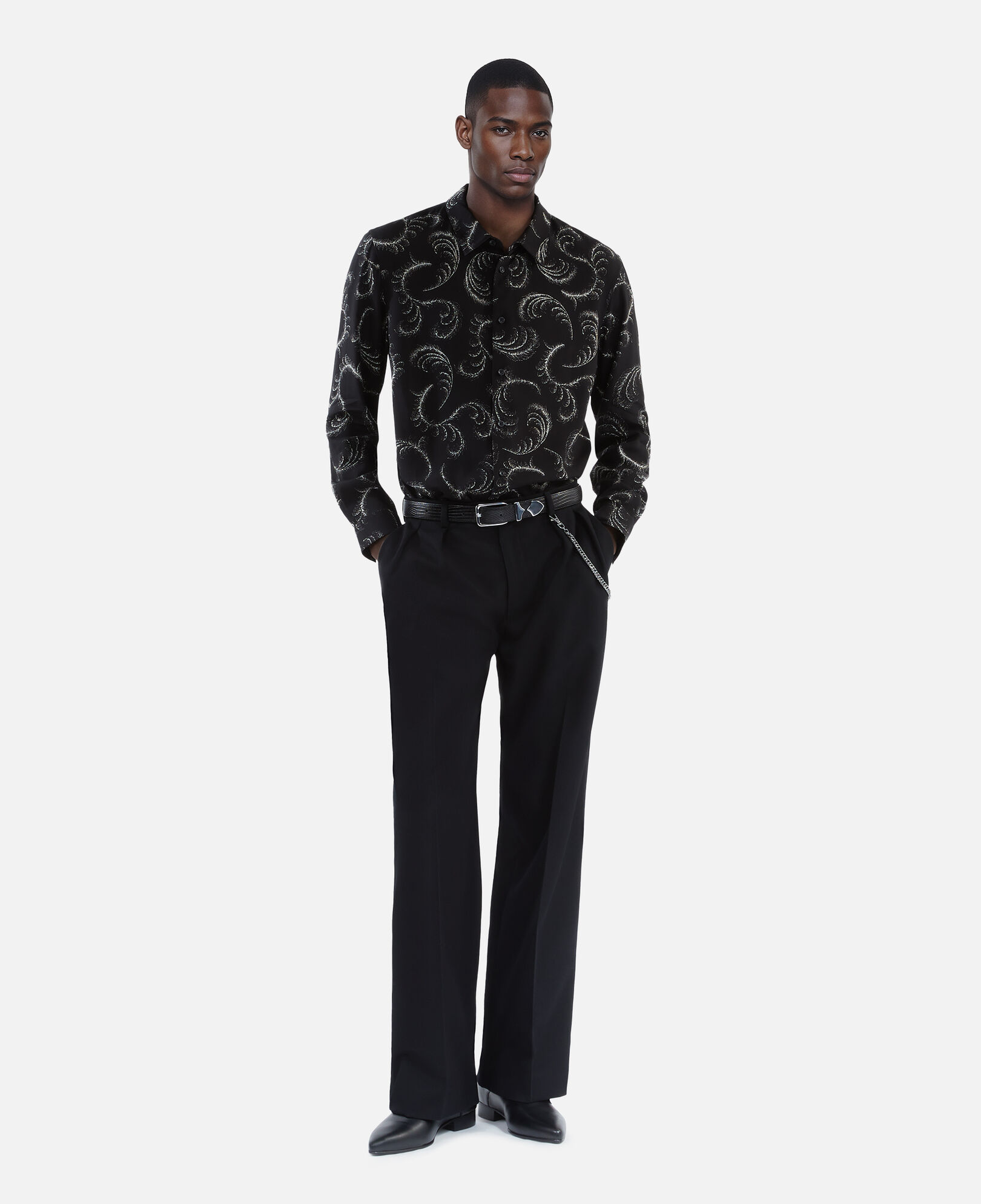 The Kooples HOMME BLACK WHITE chemise imprimé plumes