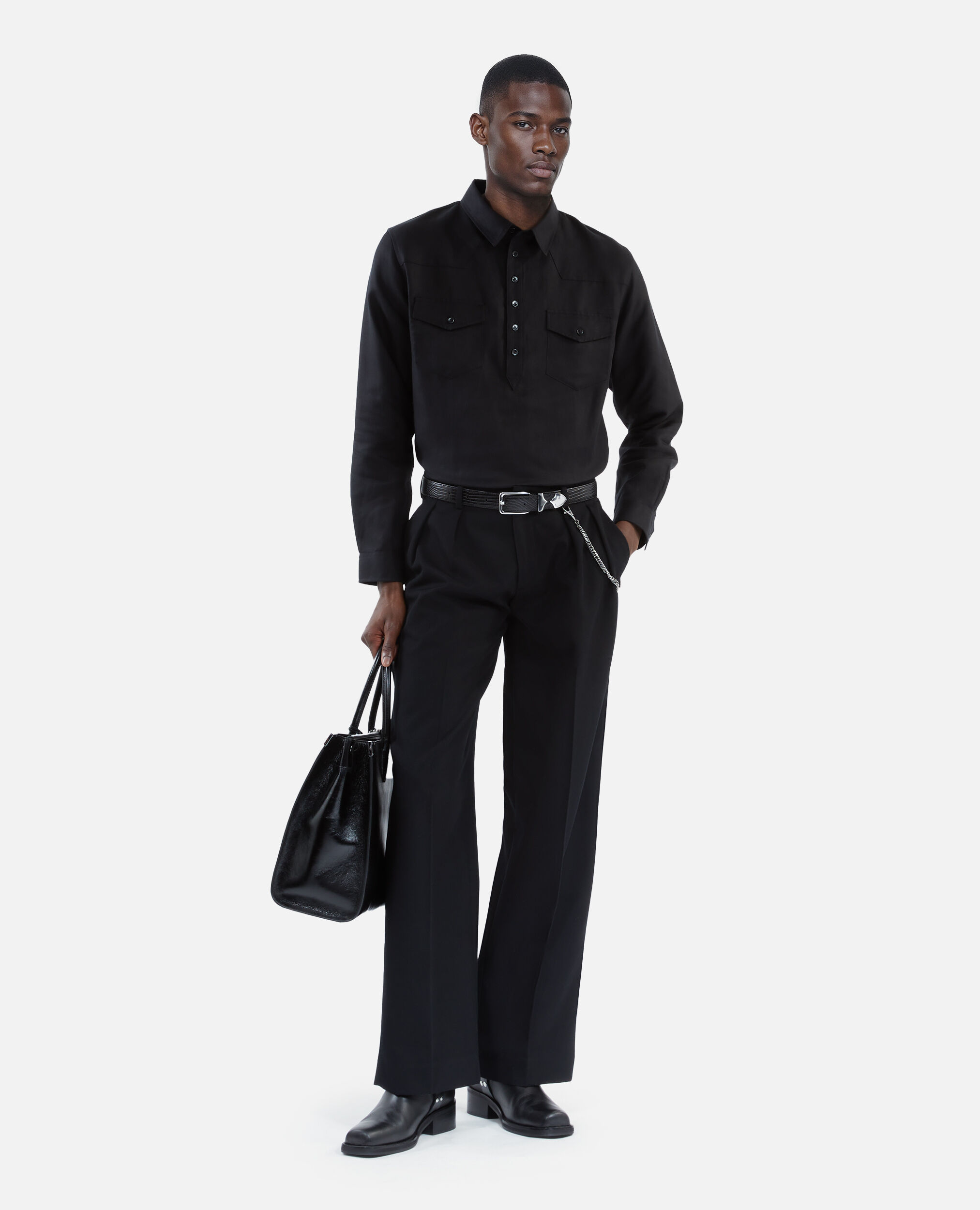 Chemise style polo noire, BLACK, hi-res image number null
