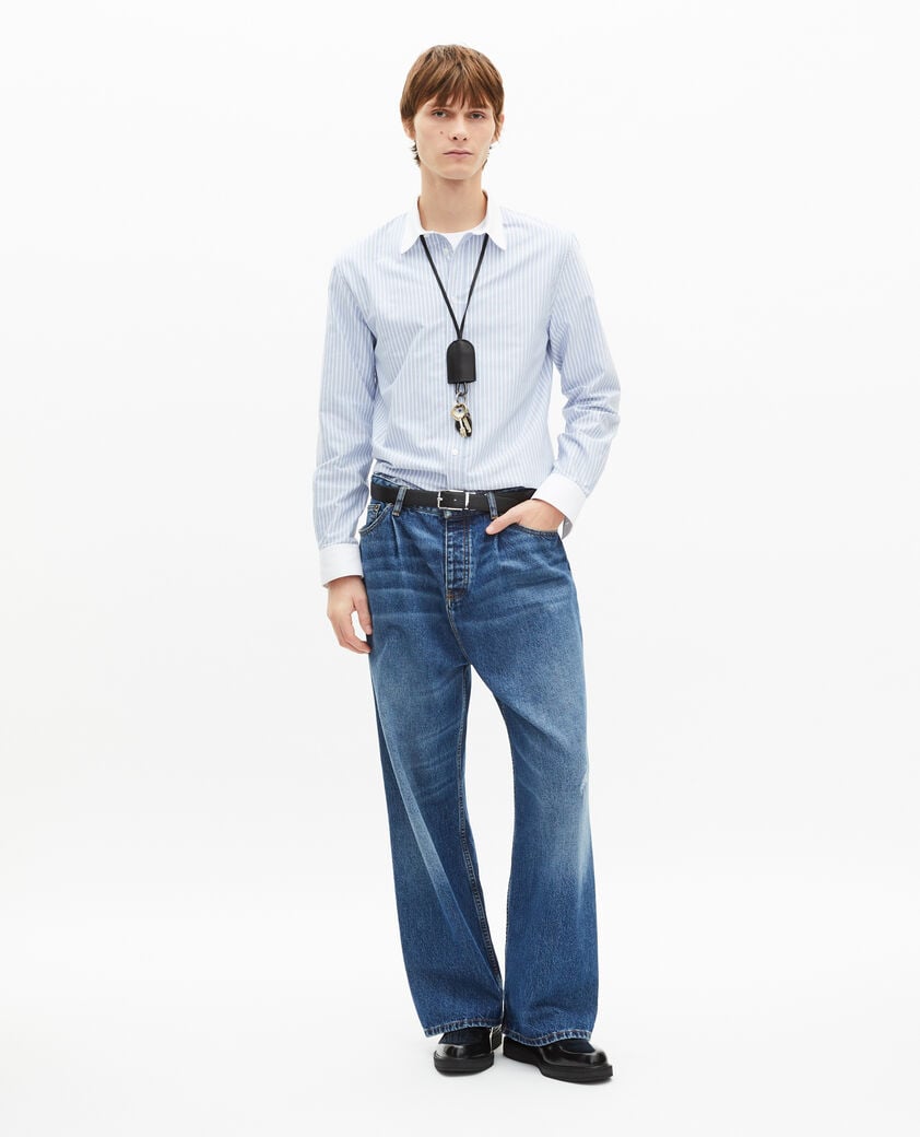 The Kooples MEN BLUE blue striped shirt with contrasting collar