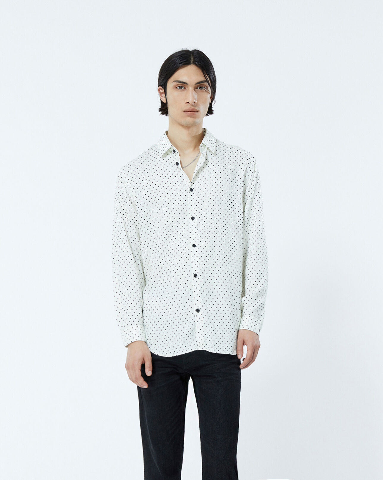 The Kooples MEN ECRU BLACK slim-fit ecru shirt with black polka dots