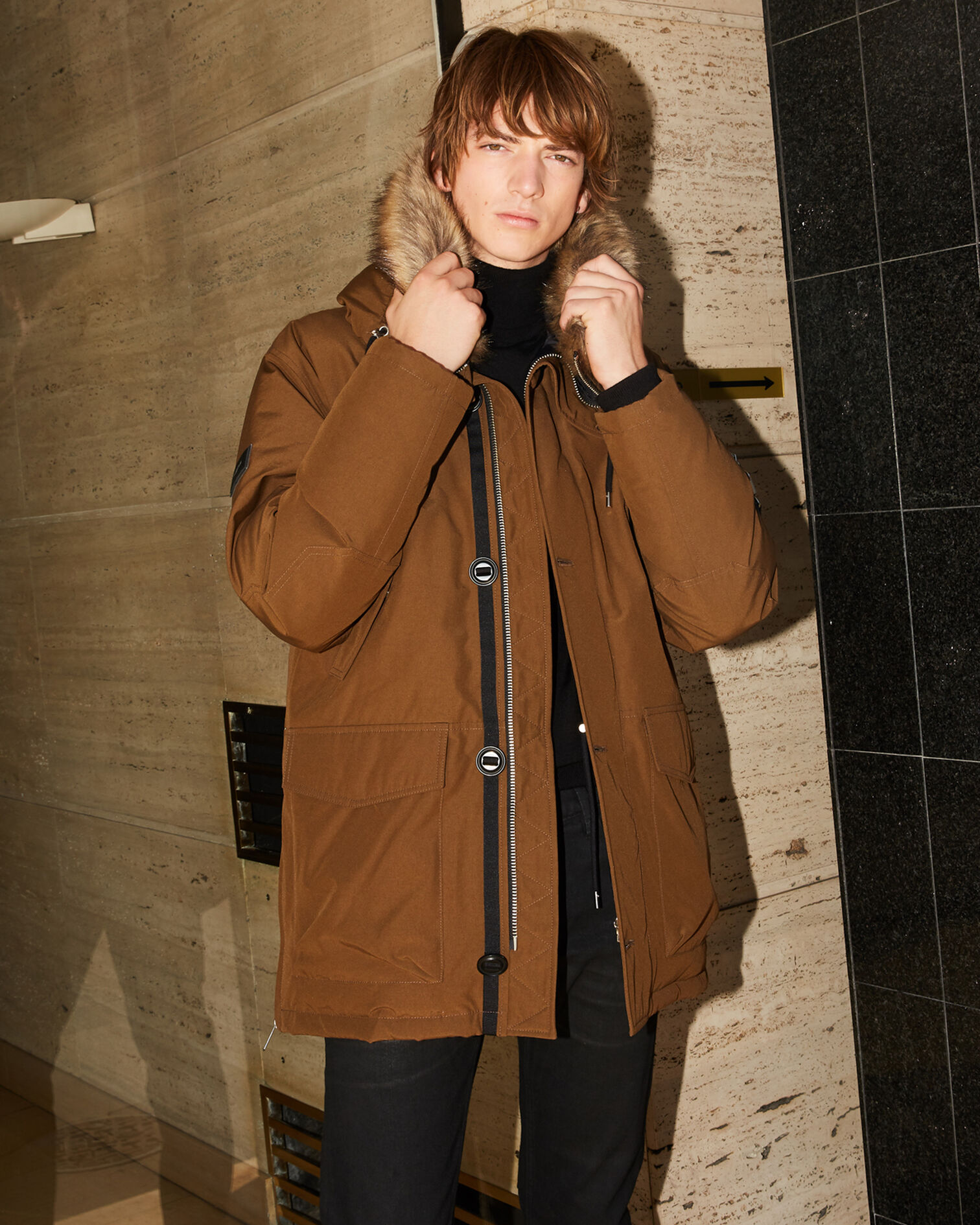 Camel parka with faux fur hood, CAMEL, hi-res image number null