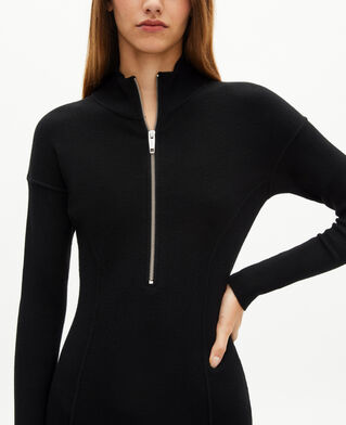 The Kooples WOMEN BLACK long black wool-blend dress with zipped collar