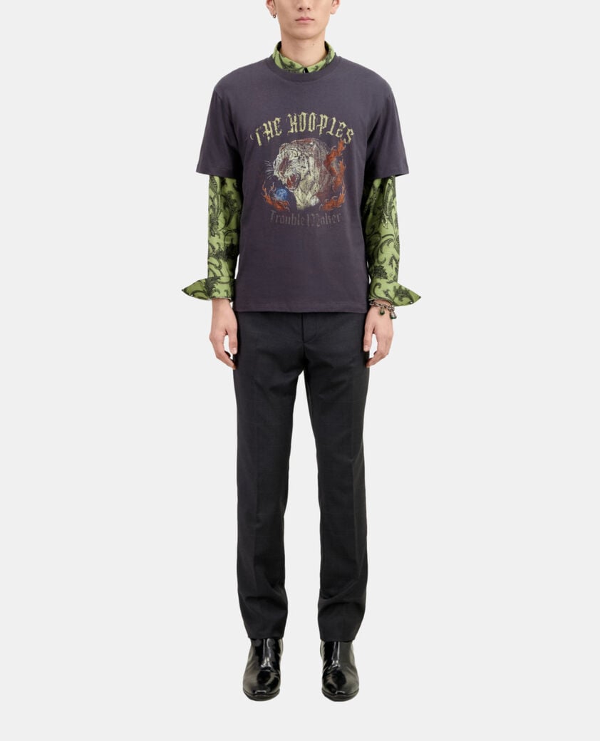 The Kooples H CARBONE carbon grey t-shirt with fire tiger screen print