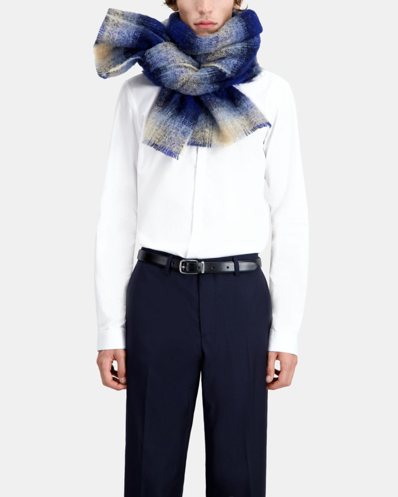 The Kooples FEMME NAVY echarpe bleue en mélange de laine à carreaux