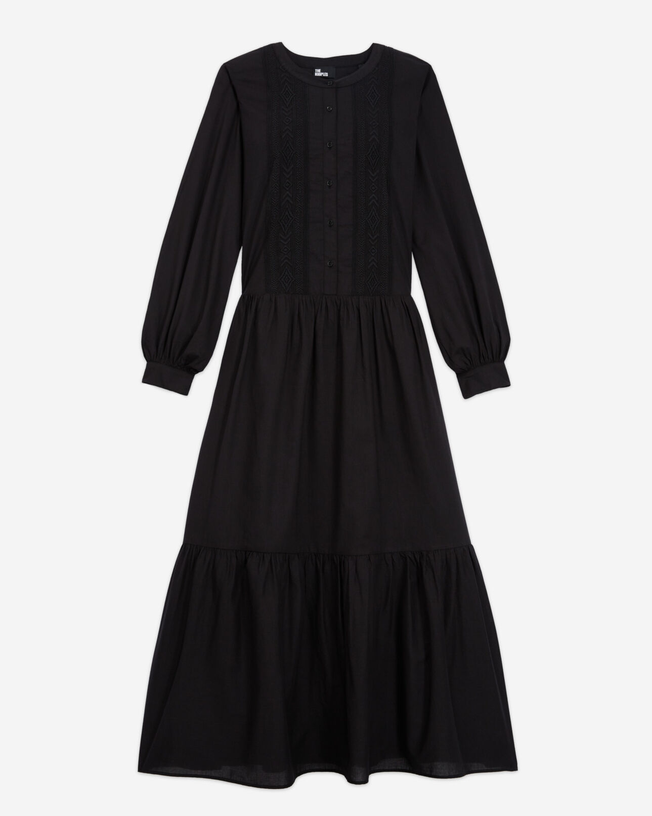 The Kooples DAMEN BLACK schwarzes langes kleid mit stickerei