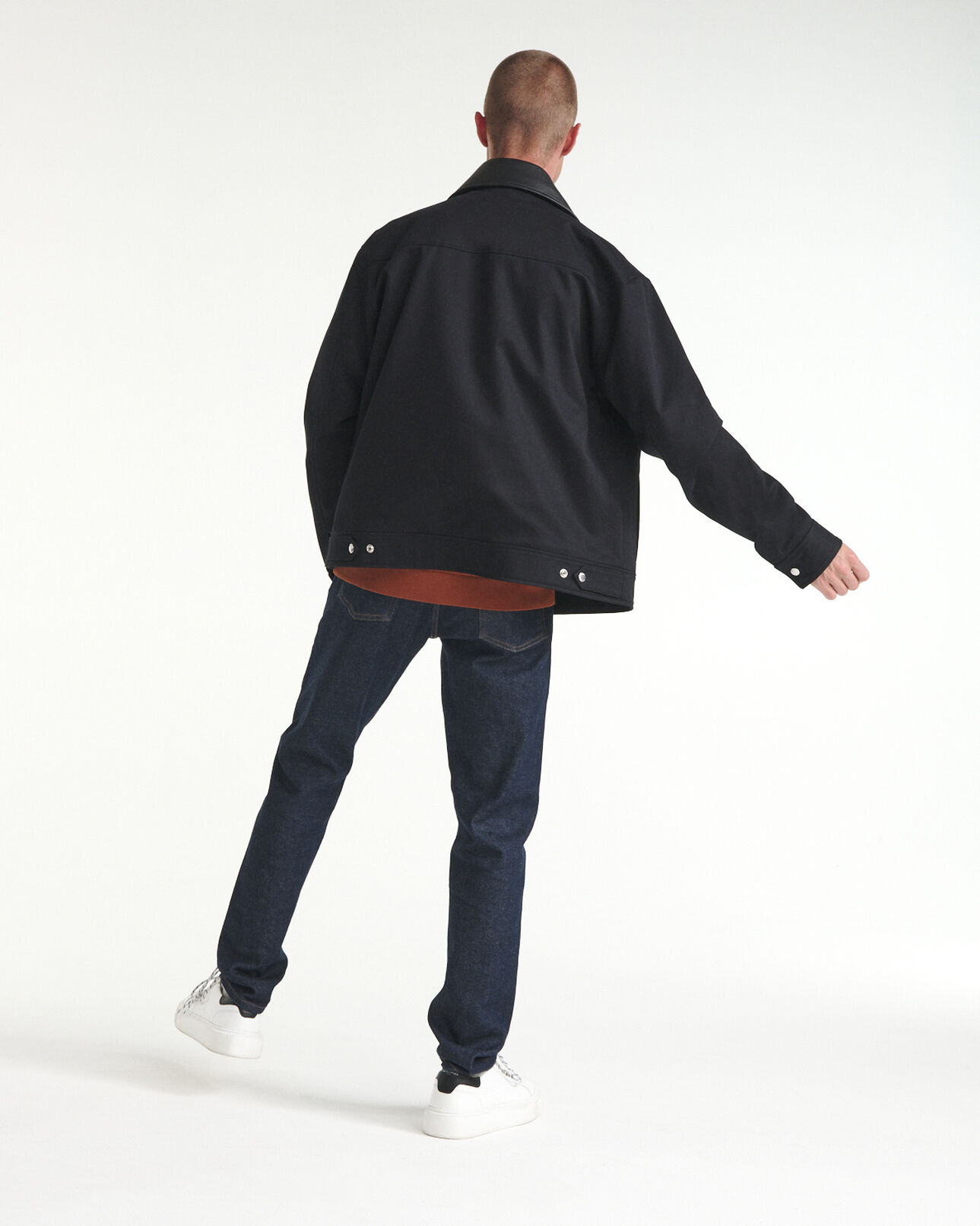The Kooples MEN NAVY technical navy blue jacket w/leather collar