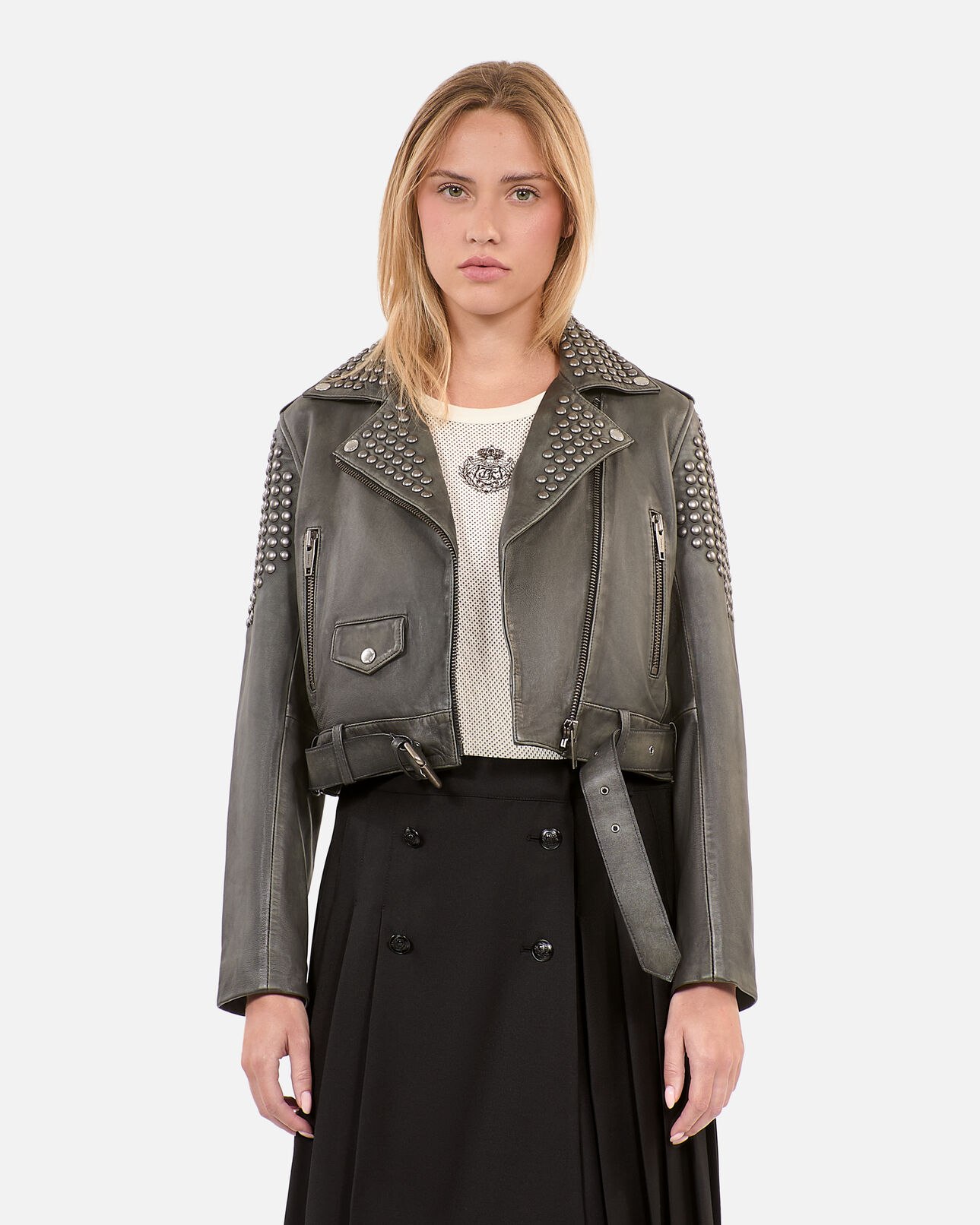 The Kooples F BLACK studded black leather jacket