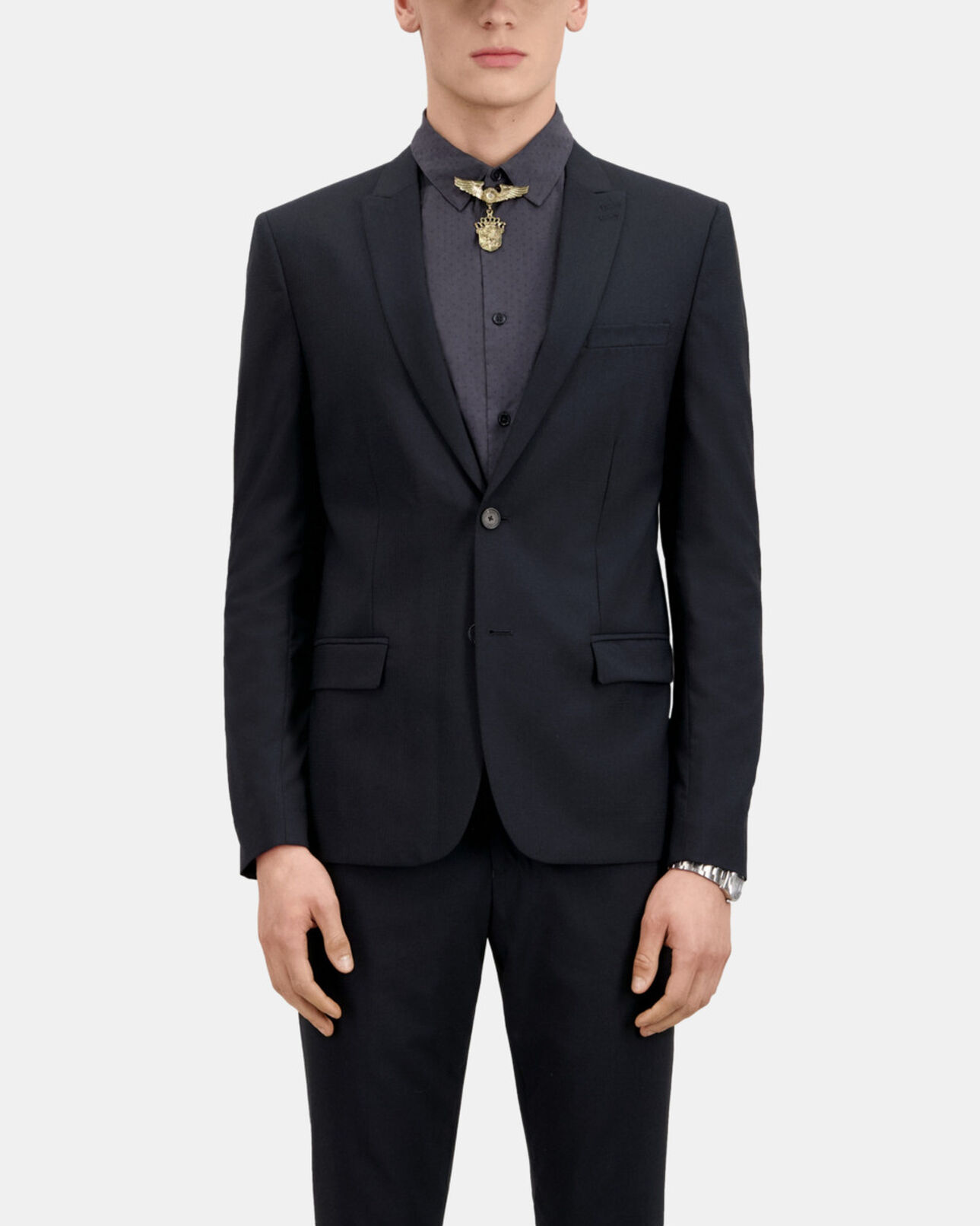 The Kooples MEN DARK NAVY navy blue wool prince of wales suit blazer