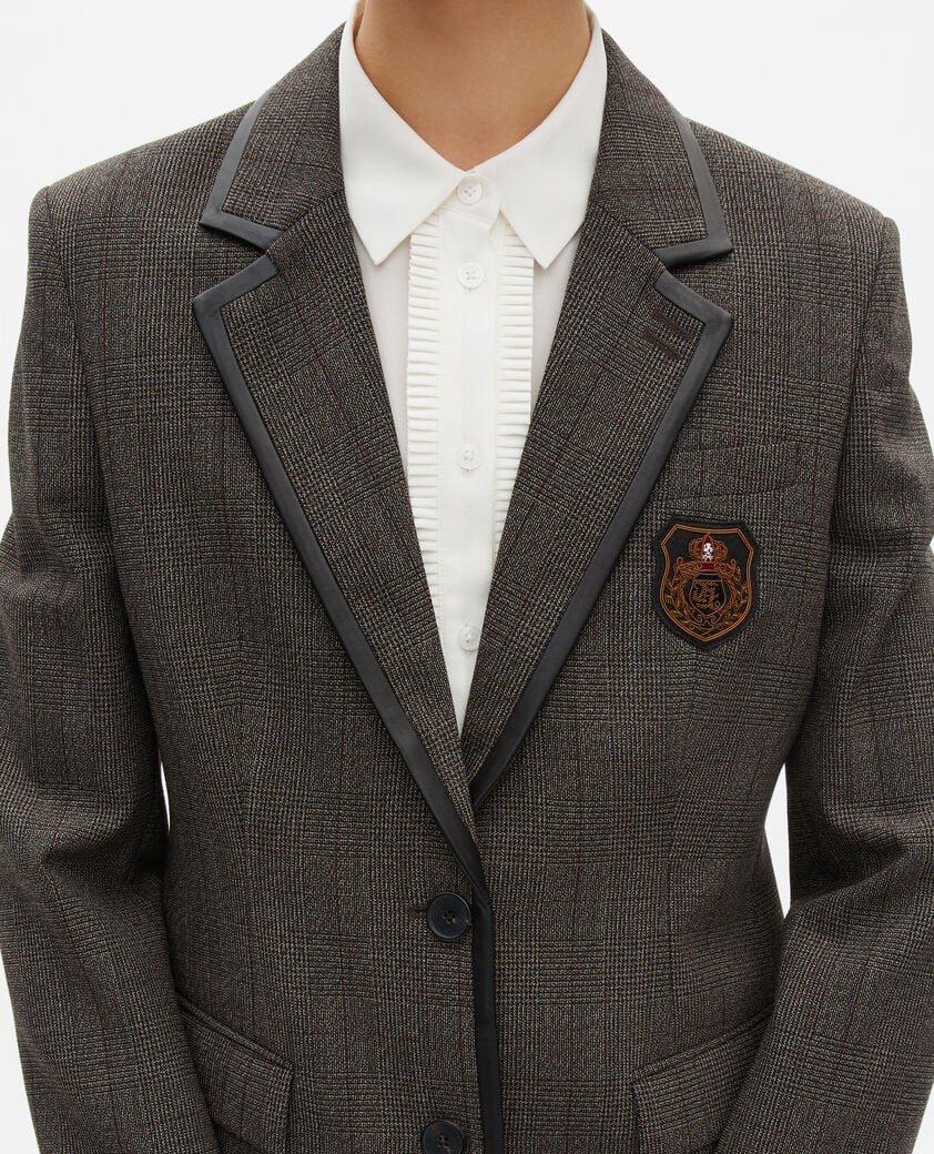 The Kooples WOMEN BROWN prince of wales jacket in brown wool