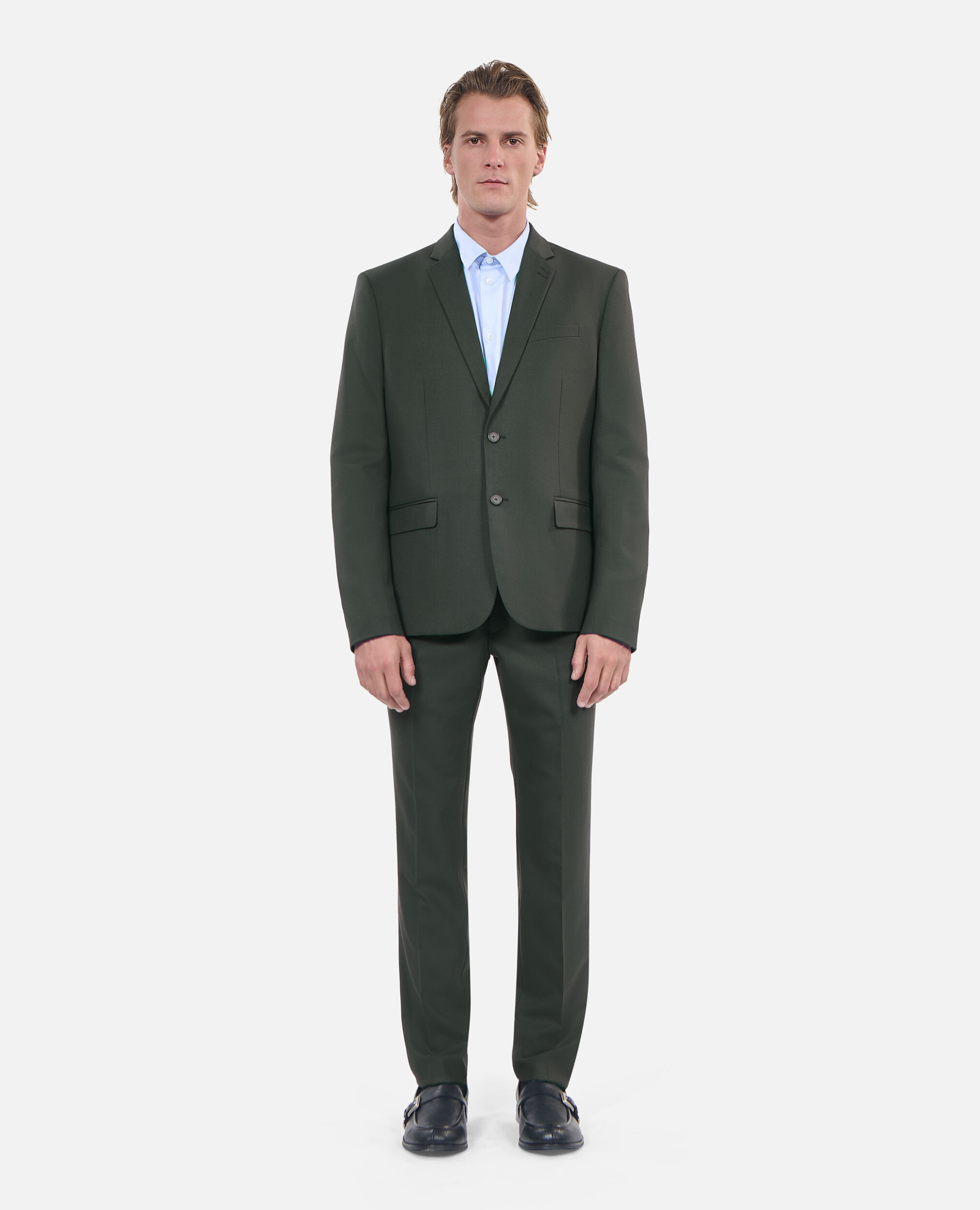 Khakis with black suit jacket top