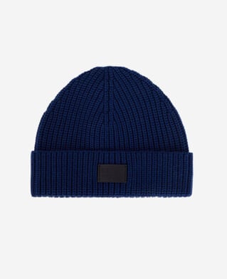 The Kooples HOMME ROYAL BLUE - DARK NAVY bonnet bleu en laine c&ocirc;tel&eacute;e