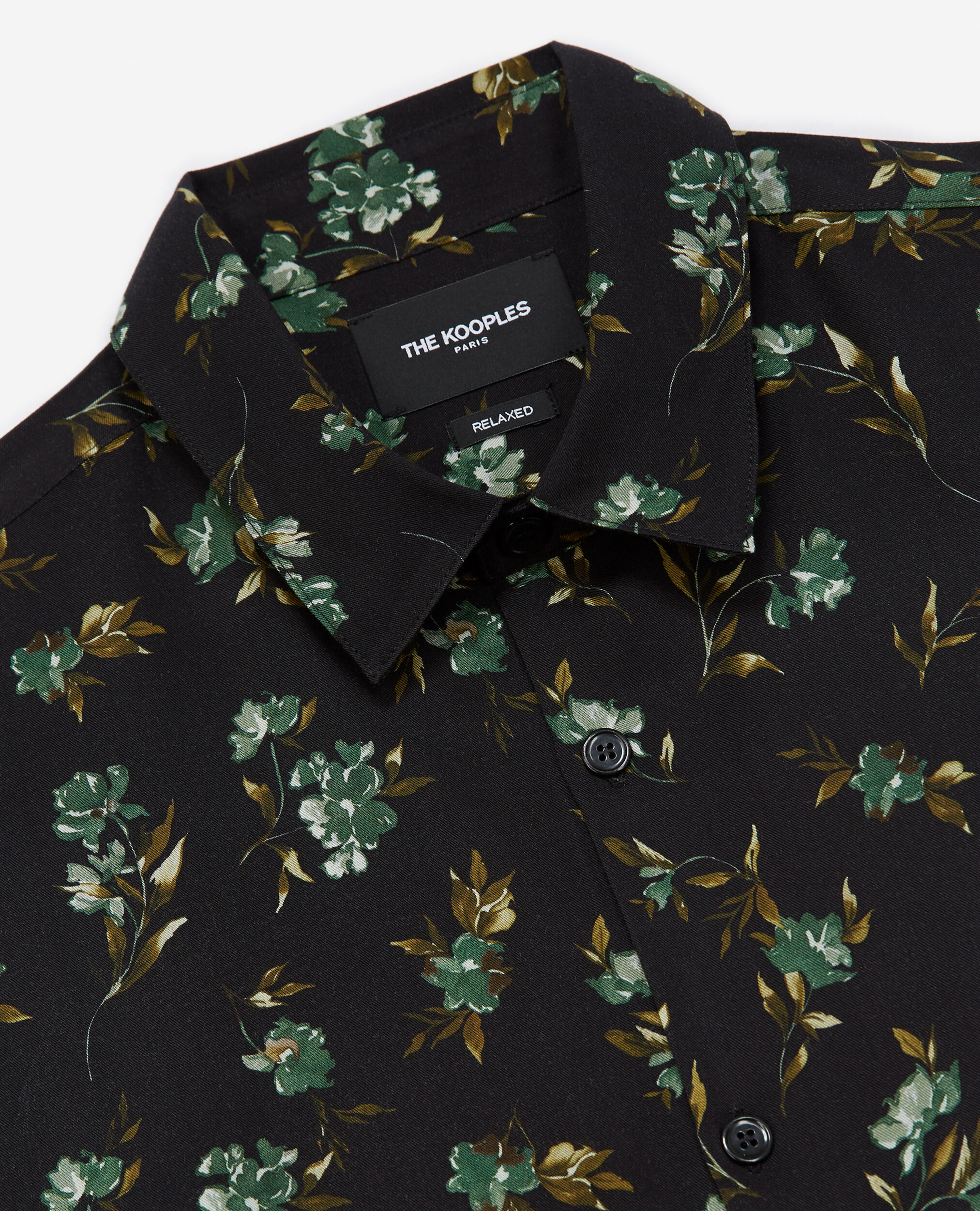 Flowing black shirt with green floral print, BLACK / GREEN, hi-res image number null
