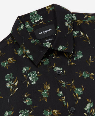 The Kooples H BLACK / GREEN flowing black shirt with green floral print